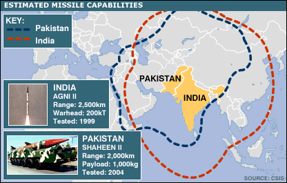 pakistan india missile map
